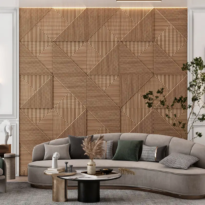 Geometric wood look wall cladding